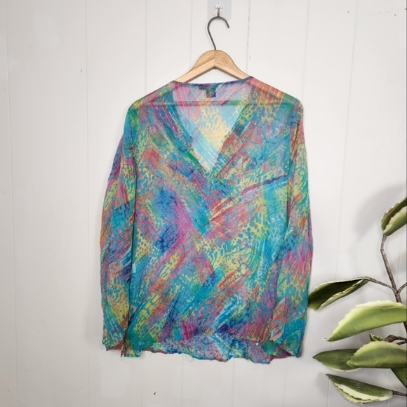 100% Silk DStudio Sheer Tunic Swim Cover-Up Top Boho Bohemian Summer Beaded - Picture 5 of 9